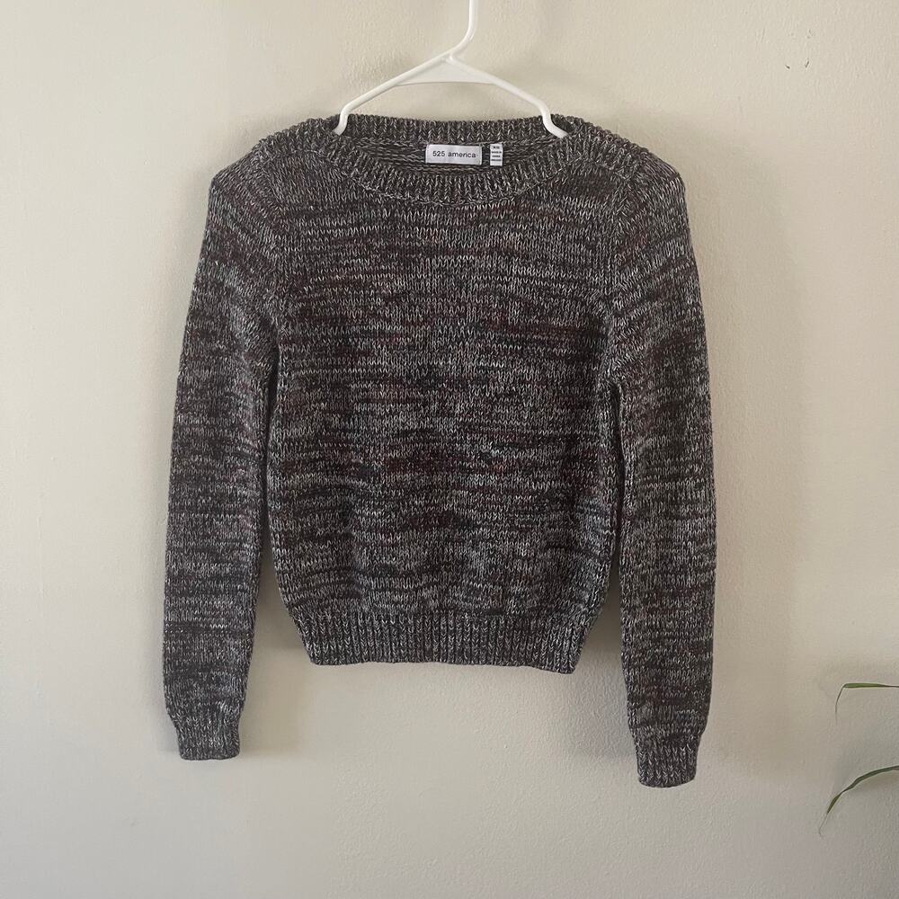 525 America Sweater Womens XS Black Red Melange Knit Cropped Crewneck Pullover